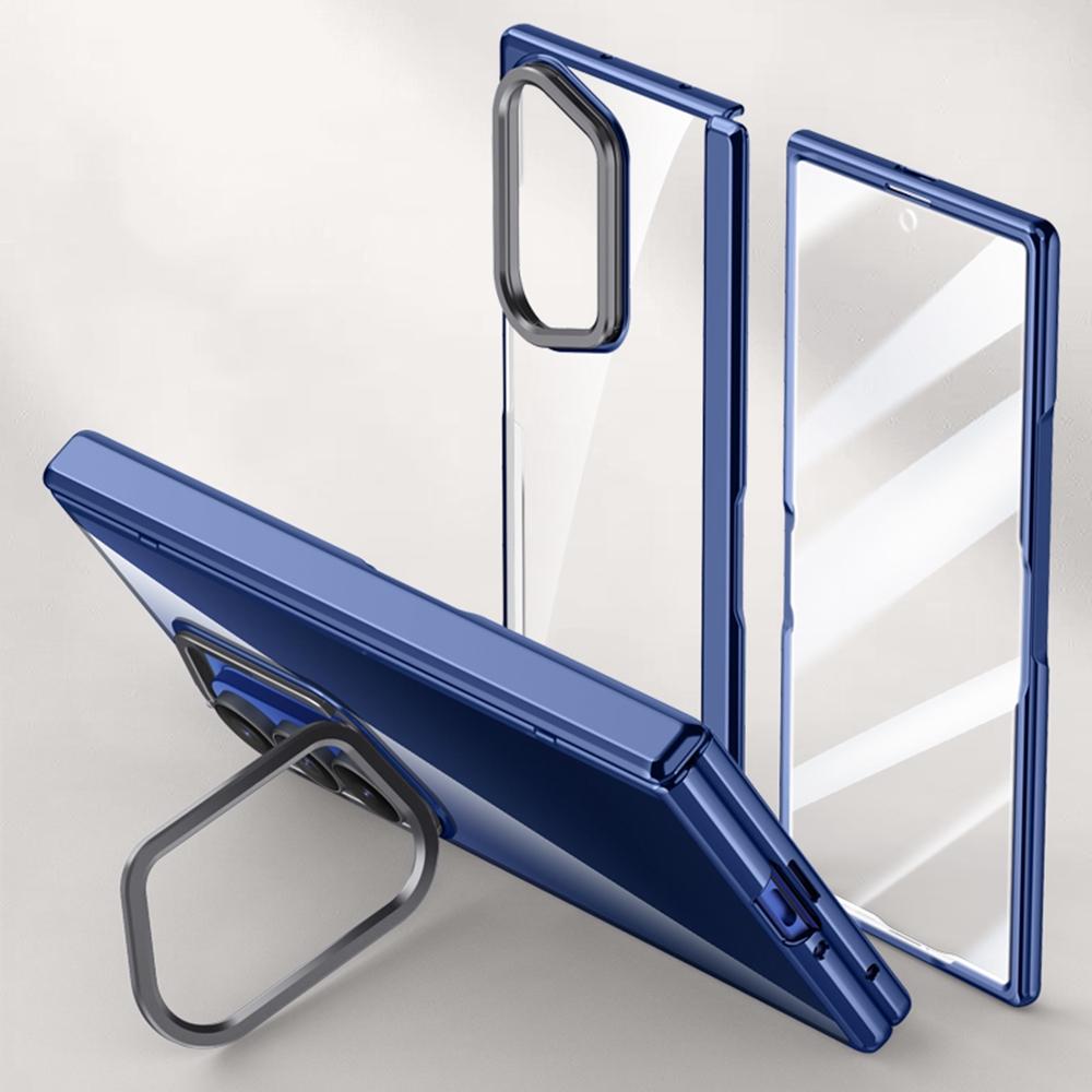 For Samsung Galaxy Z Fold7 5G Case PC+Acrylic Phone Cover with HD Tempered Glass Film,Lens Kickstand