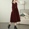 Plus Size Autumn Winter Women Solid Basic Sundress O-Neck Spring Tank Dress Sleeveless Corduroy Midi Dress
