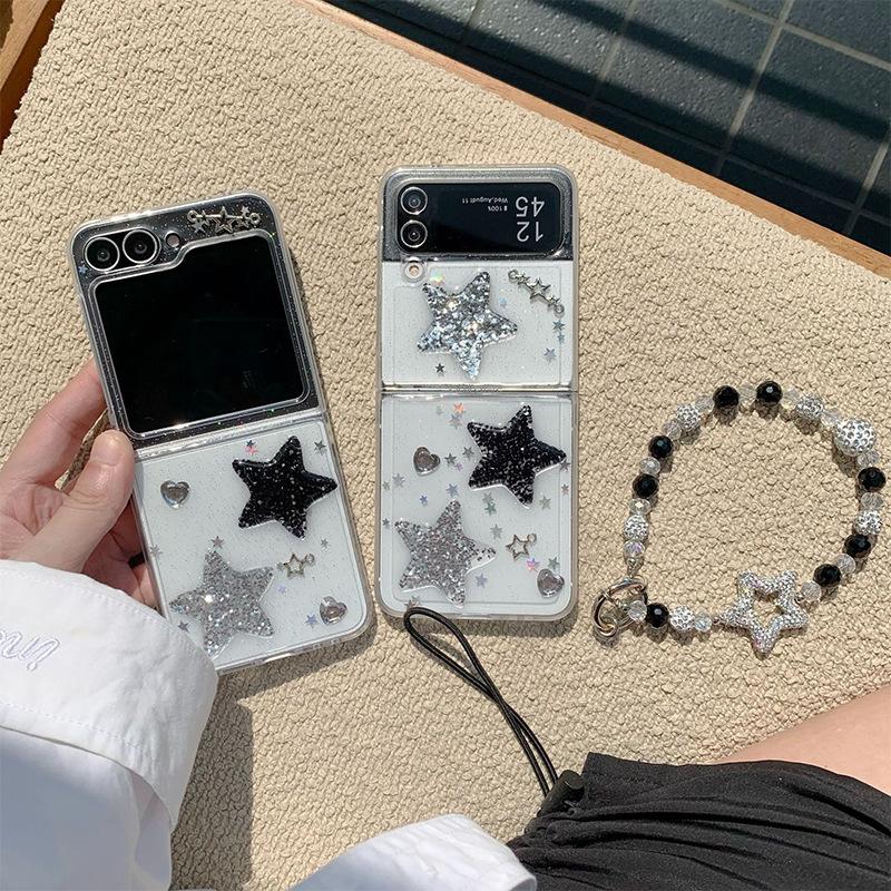 Блестящий чехол для мобильного телефона с пайетками в виде пятиконечной звезды для Южной Кореи для Samsung Zflip7 со складным экраном Прозрачный защитный чехол для Fold6