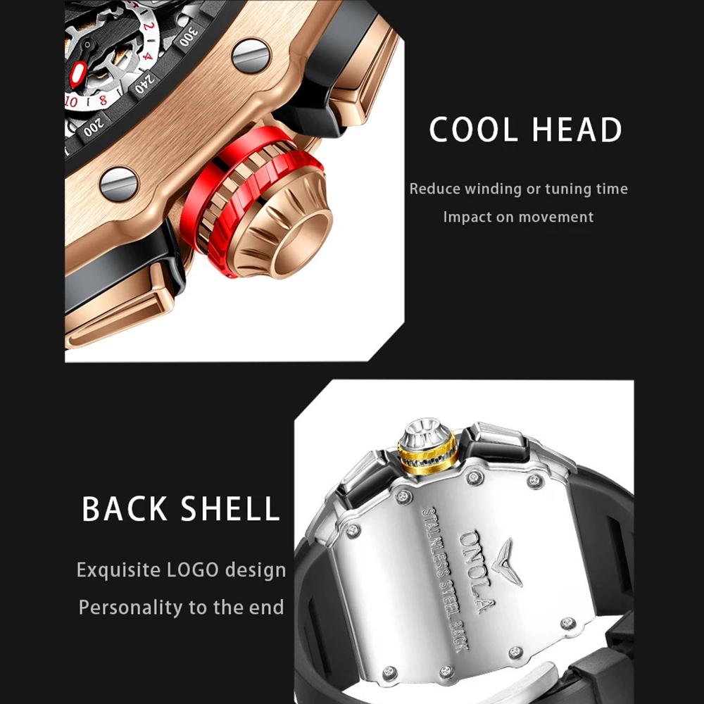 Кварцевые мужские часы с циферблатом-бочкой из нержавеющей стали, спортивные наручные часы с силиконовым ремешком, водонепроницаемые часы-хронограф