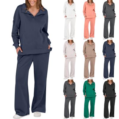 Женский модный однотонный топ с длинным рукавом и брюки, повседневный комплект из двух предметов для отдыха