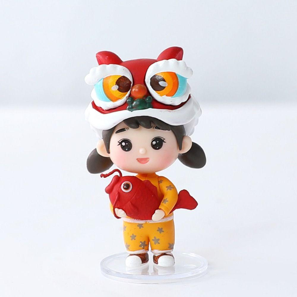 PVC Lion Dance Koi Boy Girl Doll Decoration New Year Miniature Ornaments  Car Interior Supplies