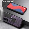 KEYSION Shockproof Armor Case for Xiaomi POCO X7 Pro Slide Camera Lens Protection Ring Stand Phone Back Cover for Redmi Turbo 4