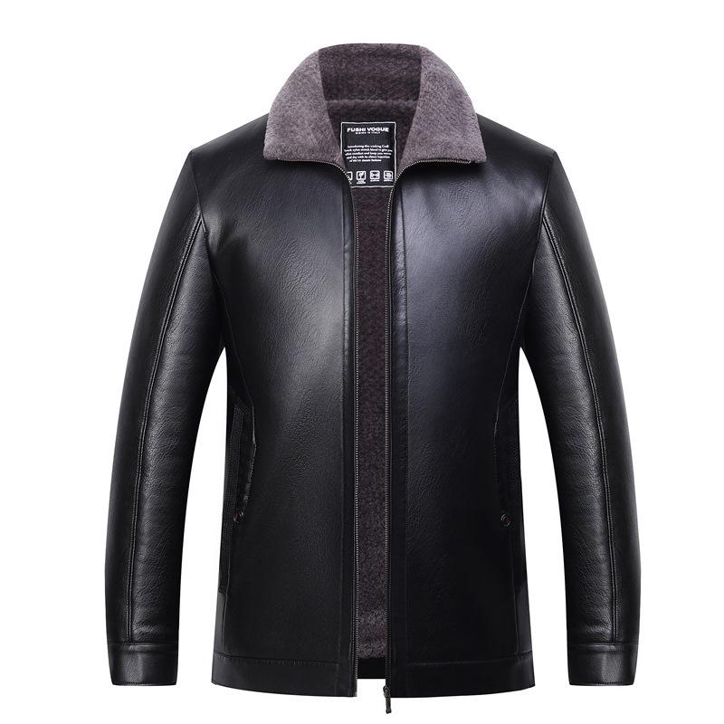Middle-aged and Elderly Men's Genuine Leather Jackets, Fur All-in-one Casual Thickened and Velvet Sheepskin Jackets, Short Coats