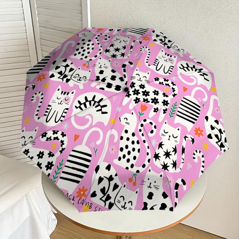 1pc Cat Pattern Automatic Folding Umbrella, 8 Ribs Iron Frame, Suitable for Outdoor Travel and Daily Use yy251120181