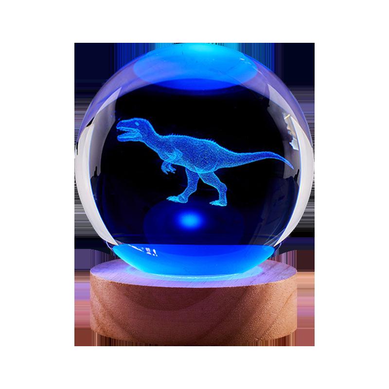Мультяшный динозавр 3D Хрустальный шар Ночник - Светящееся стеклянное украшение Подарок на день рождения