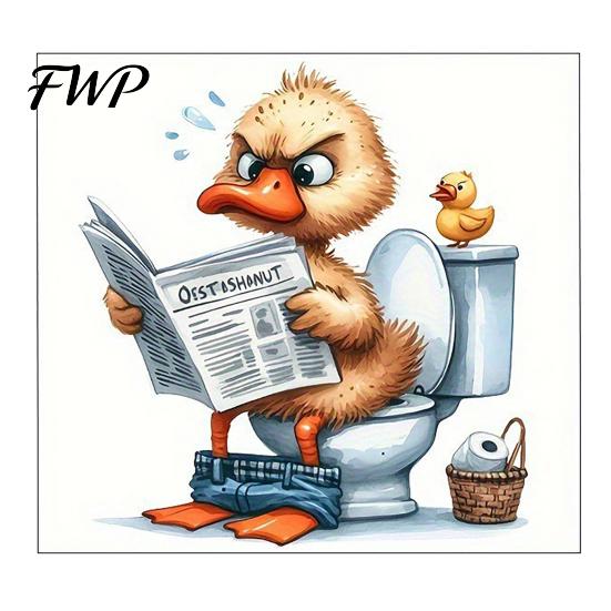 Sticker Cute Animal Reading Newspaper Toilet Sticker, Funny Cartoon Waterproof Self-Adhesive Tank Lid Decal for Bathroom Strong Adhesive