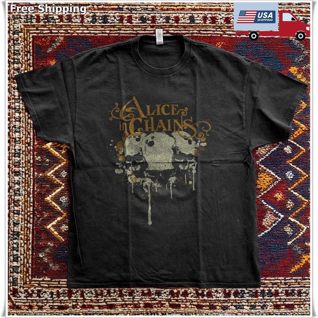 Alice In Chains Skulls Grunge Rock Band T-Shirt Black Cotton T-shirt Size S-5XL