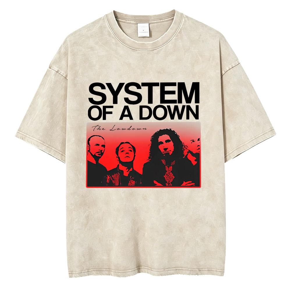 Стирка Винтажная Футболка System Of A Down Мужская Женская Ретро Рок Металл Оверсайз Футболки Мужские Повседневные Хлопковые Футболки с Коротким Рукавом