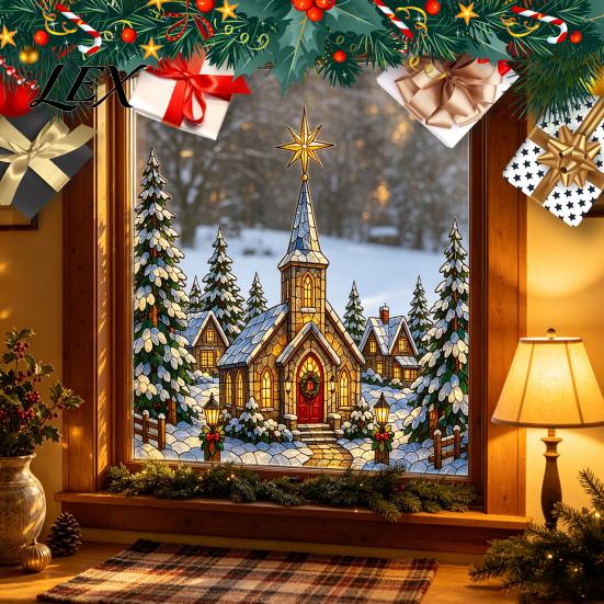 Decorative Adhesive Decals for Home Christmas Window Stickers, Winter Holiday Decorations, Festive Art with Xmas Tree Themed Surface Stickers Snowman