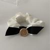 Textured Black & White Bow Hair Ring - Large Korean Style with Satin, Pearl, & Simple Design