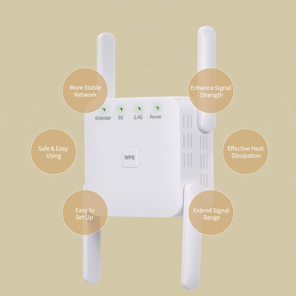 1200 Мбит/с 2,4G 5G двухчастотный повторитель Wi-Fi Wi-Fi удлинитель беспроводной усилитель сигнала белый для дома