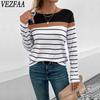 Женская мода повседневная весна осень полосатый принт длинный рукав О-образный вырез блузки и рубашки
