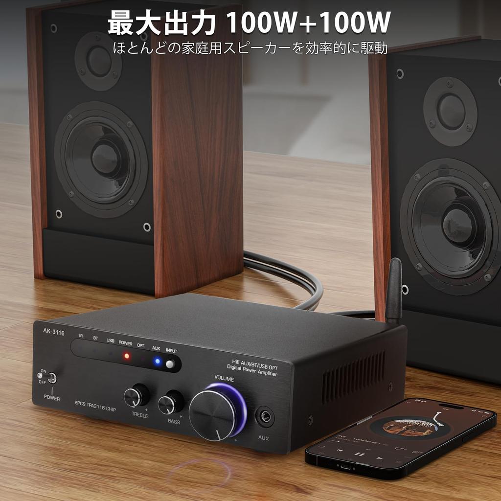 Bluetooth усилитель мощности HiFi стерео аудио усилитель канал 2X100 Вт TPA3116 мини усилитель небольшой домашний аудио усилитель управление басами и высокими частотами оптический вход