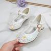 2024 Girl's High Heel Shoes for Party Wedding Kids Leather Shoe Luxury Rhinestone Children's Fashion Princess Causal Dress Shoes
