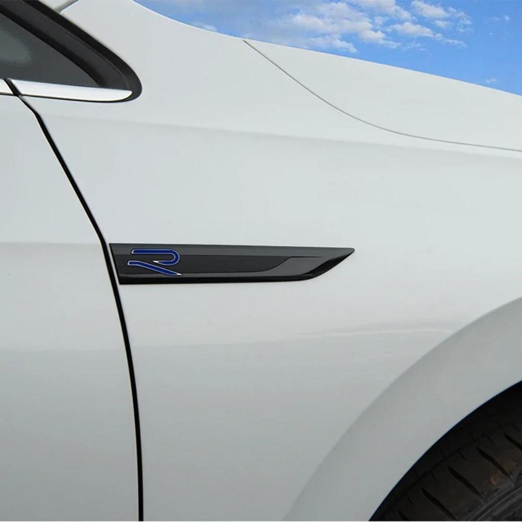 1 Pair ABS R Logo Badge Sticker Side Fender Emblem Decal High-Quality Automotive Exterior Accessories