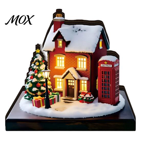 Wooden Festive Decorations Christmas Glowing House Ornament, LED Tabletop Decor for Hanging Holiday Village Display, Light Up Party Supplies Indoor