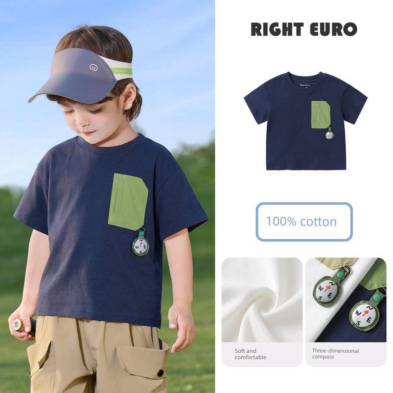 Right European Boys' Pure Cotton Short-Sleeved T-Shirt Kidsren's Antibacterial Summer Clothing 2026 New Summer Kidsren's Clothing Baby Casual Tops