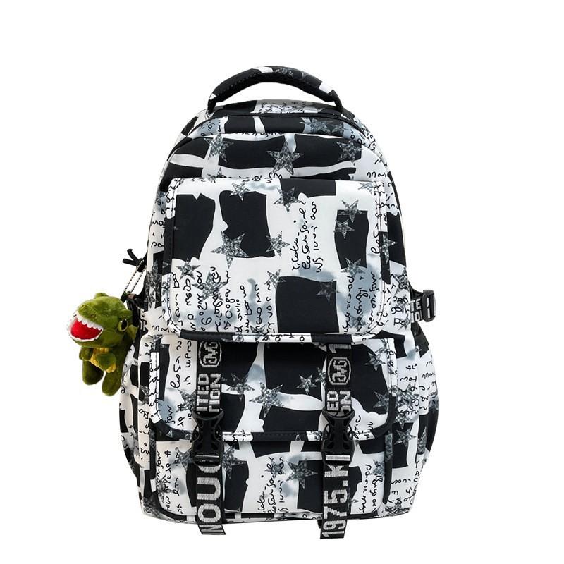 Junior high school college student schoolbag female graffiti backpack large capacity trendy cool boys fashion high value travel backpack