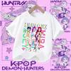 2026 New Kpop Demon Hunters Children's Polyester T-shirt - Girls' Casual Top with Cartoon Print - Summer Short-Sleeved Sports Shirt