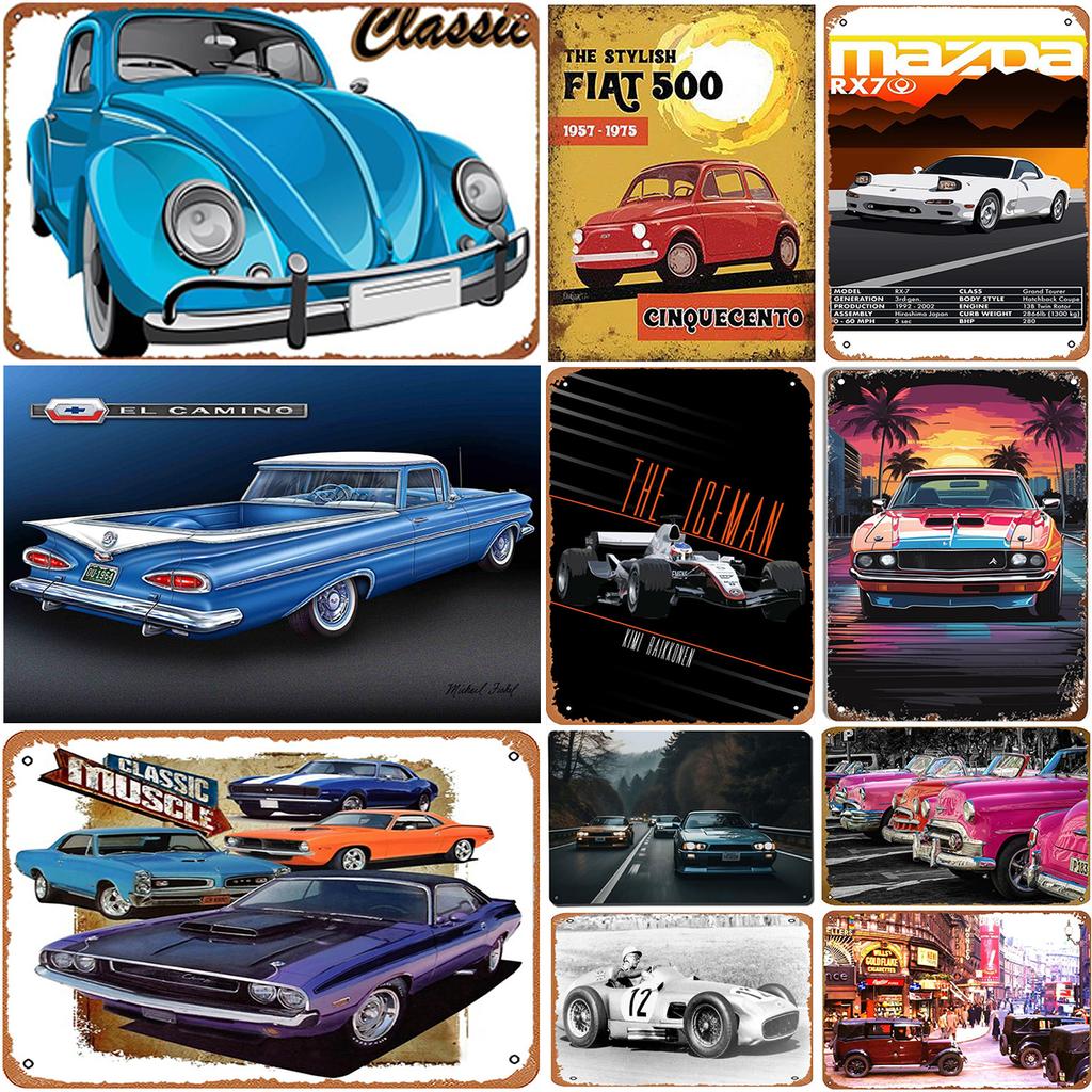 Автомобильные металлические жестяные знаки, классические автомобили, настенные украшения, таблички, винтажные художественные постеры, картины из железа для Man Cave, дома, кафе, сада, клуба, бара