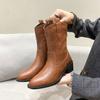 New Fashion Western Cowboy Boots Women Fashion Slip On Pointed Toe Mid Calf Boots Female Retro Square Heel Women's Knight Boots