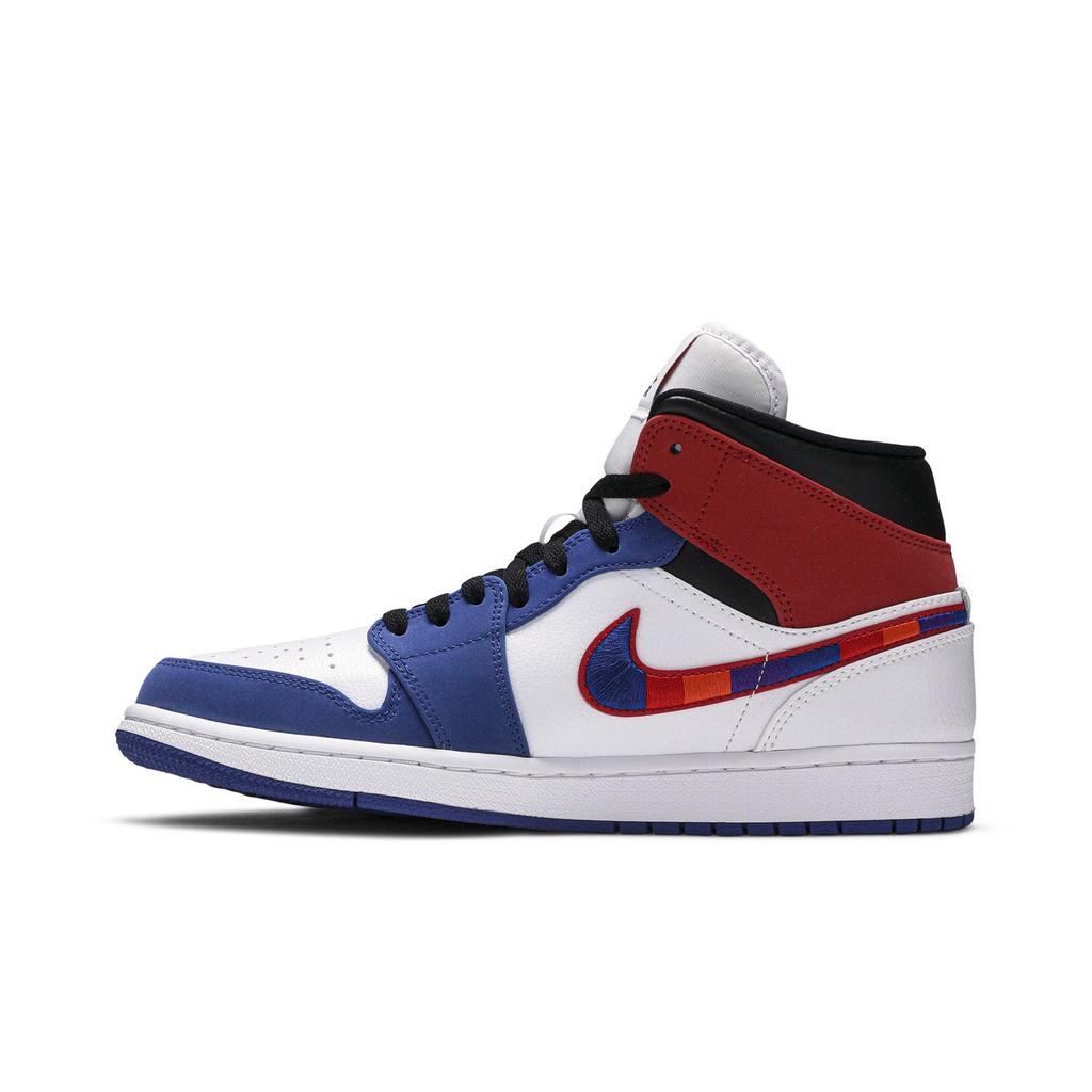 Air Jordan 1 Mid 'Multicolored Swoosh' (Unisex) White / Blue / Red Vintage Basketball Shoes 852542 146