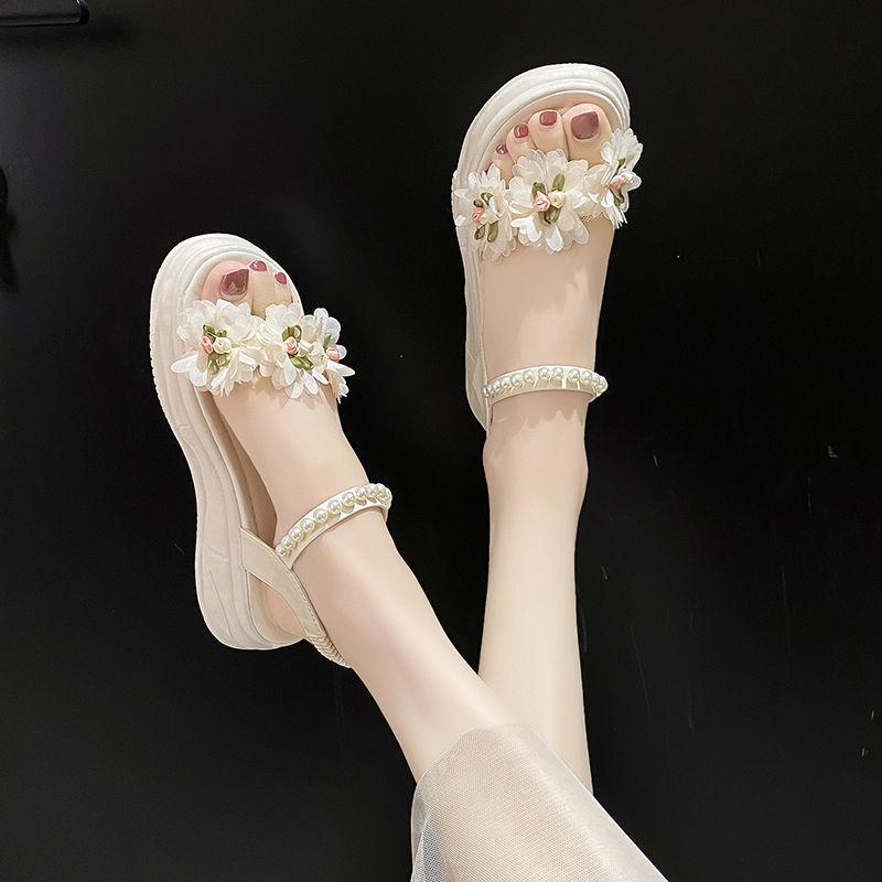 Обувь кружева лето 2024 Стразы сандалии для женщин пляжные женские туфли танкетка с платформой водонепроницаемые ромбы средний каблук H