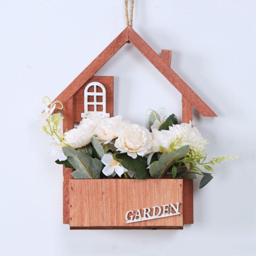 Wooden Pendants Wall Hanging Flower Basket Wall Mounted Artificial Flower Display Stands  Outdoor