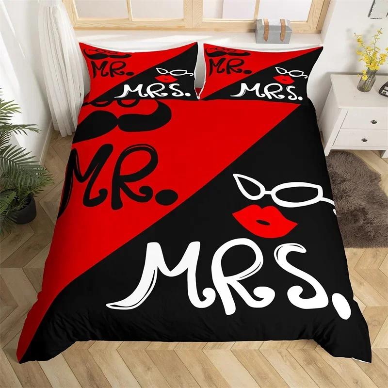 Mr Mrs Romantic Wedding Theme Comfortable Duvet Quilt Cover Pillowcase Bedding Set Children Bedroom Decoration Home Textile