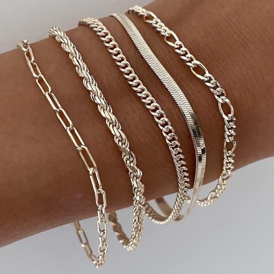 5 Pcs Women Bracelet Lobster Clip Closure Adjustable Hollow Chain Solid Color Wristband