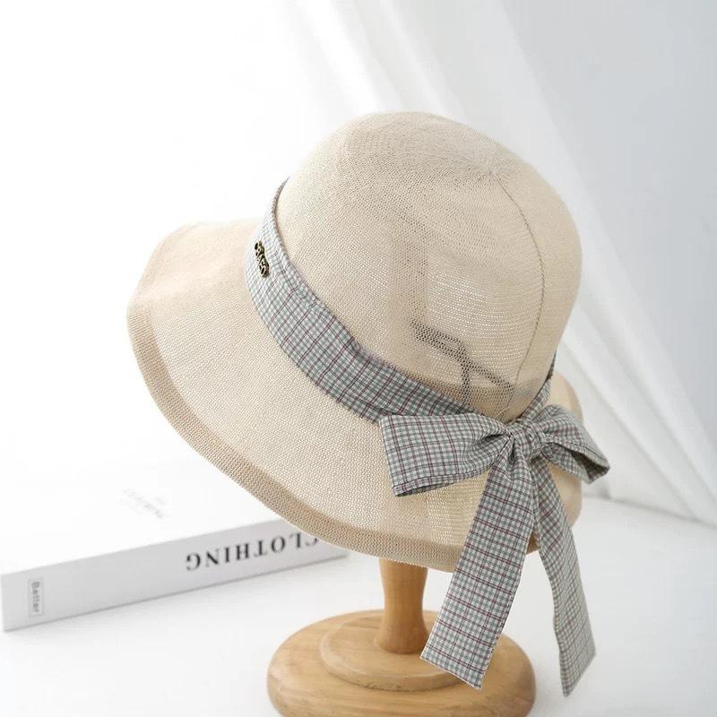 Spring and summer thin breathable fisherman's hat children's fashion plaid bow big eaves hat sunshade sun hat