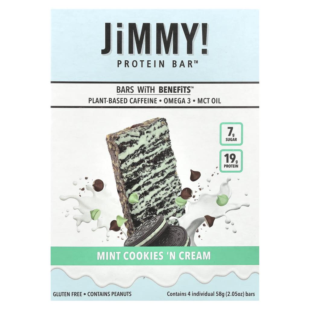 JiMMY! Infused Bar, Protein Bar, Mint Cookies 'N Cream, 4 Individual Bars, 58 G (2.05 Oz) Each