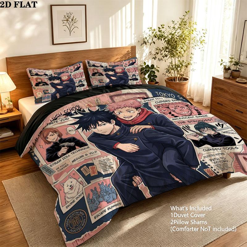 Jujutsu Kaisen Pattern Bedding Quilt Set Quilt Cover Pillowcase Home Birthday Gift(1 * duvet cover + 2 * pillowcase, without core)
