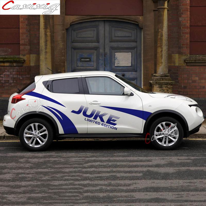 Wskpa9 1 комплект Наклейка на кузов автомобиля Для Nissan Juke Nismo Гоночные Спортивные Полосы Декор Боковой Части Двери Автомобиля Виниловые Наклейки Внешние Аксессуары