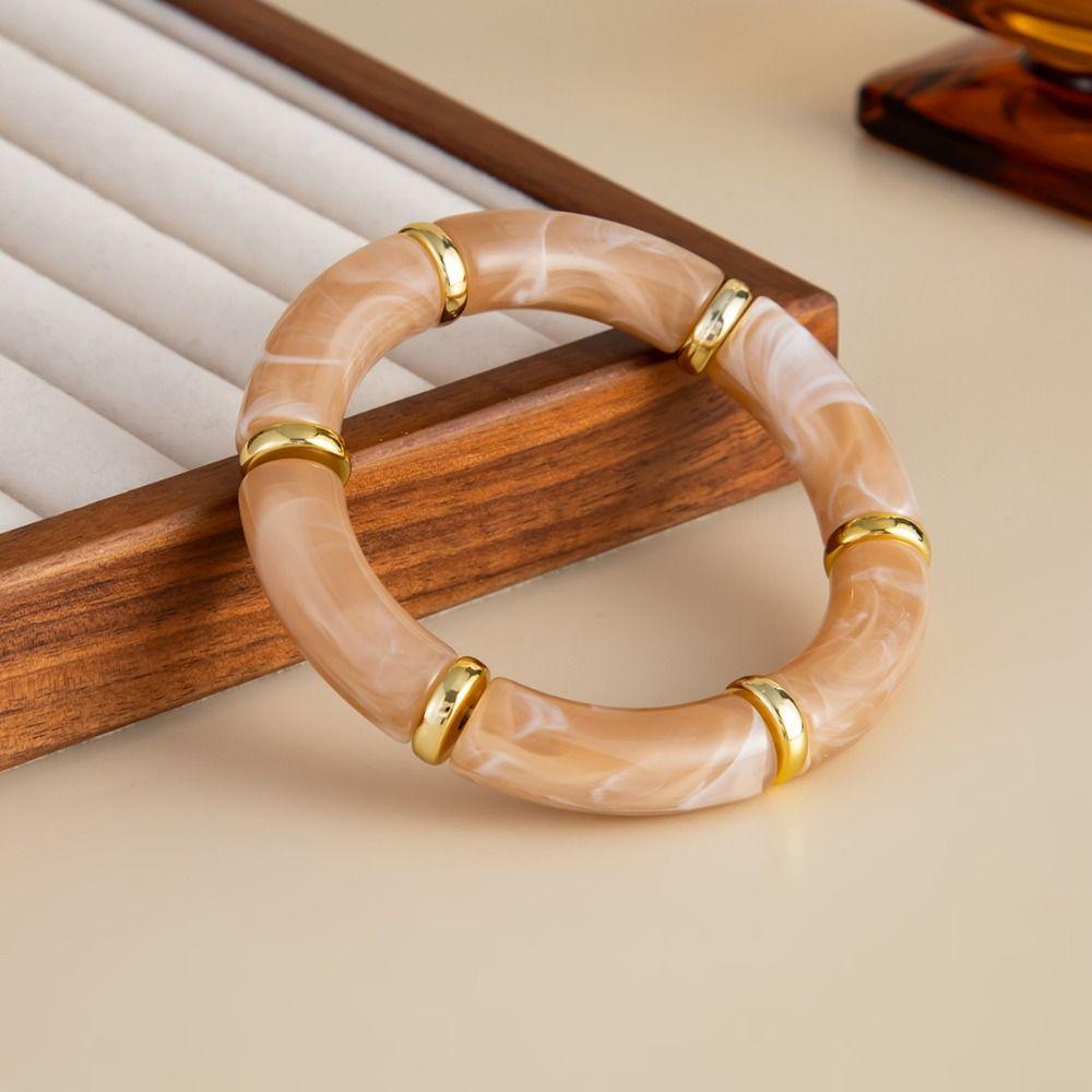 Splicing Bamboo Acrylic Bracelets Leopard Print Geometric Bracelets Curved Tube Bangle Lady Gifts
