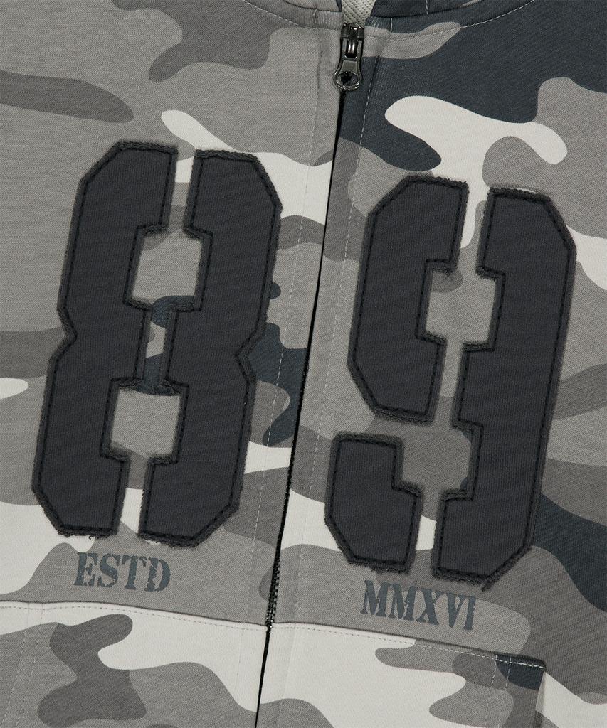 Mahagrid Camo Applique Crop Zip Up Hoodie Gray(Mg2Fffm493A)