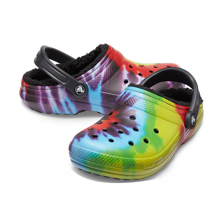 Crocs Классические Crocs с принтом тай-дай, для тепла и уюта, спортивные шлепанцы, унисекс, фиолетово-красные, 206341-988