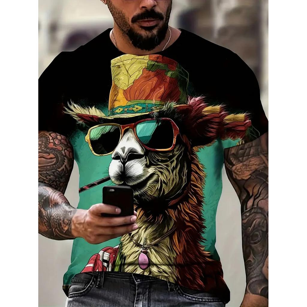 Men's T Shirt Summer Casual Short Sleeve Cartoon Print Funny Animal Cat T-Shirts Fashion Streetwear Male Oversized Clothing