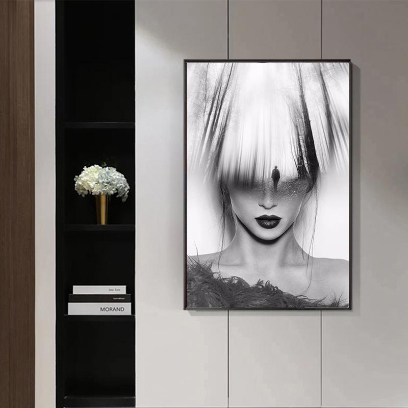 Модная черно-белая художественная девушка с красными губами, холст, картина для гостиной, комната для девочек, сексуальная девушка, Nodic, художественные декоративные картины