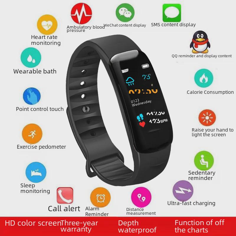 Умный браслет с монитором артериального давления и пульса, датчиком кислорода в крови, цветным экраном, Bluetooth, шагомером, спортивными часами