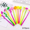5/10pcs Color Random Gifts Stationery Colorful Soft Silicone Flowers Gel Pen Black Ink Ballpoint Pen