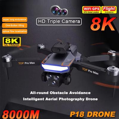 Новый P18 RC Drone ESC 8K HD Двойная камера Бесщеточный оптический поток позиционирования WIFI FPV Препятствия Избегание квадрокоптер Игрушечный самолет Детский подарок