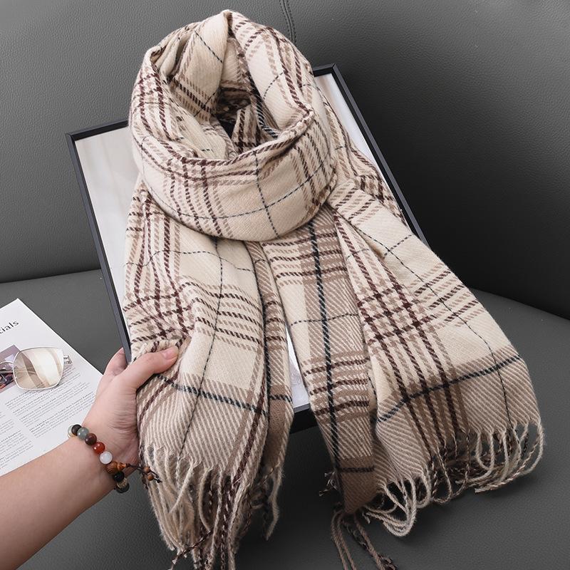 Осенне-зимний студенческий модный полосатый клетчатый шарф с бахромой для японских и корейских женщин