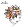 Ювелирные кольца SODROV с кристаллами радуги для женщин, цветное кольцо с цветком циркона