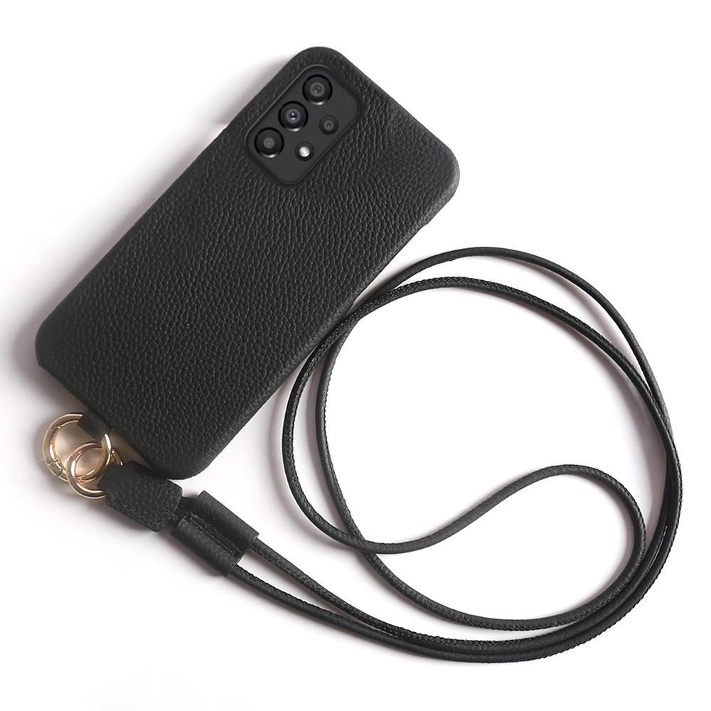 For Samsung Galaxy A33 5G Case with Lanyard Genuine Cow Leather PC Phone Back Cover