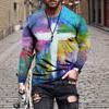 Spring and Autumn Round Neck 3D Cross Printed Top Fashionable Casual Colorful Long Sleeved Men's T-shirts