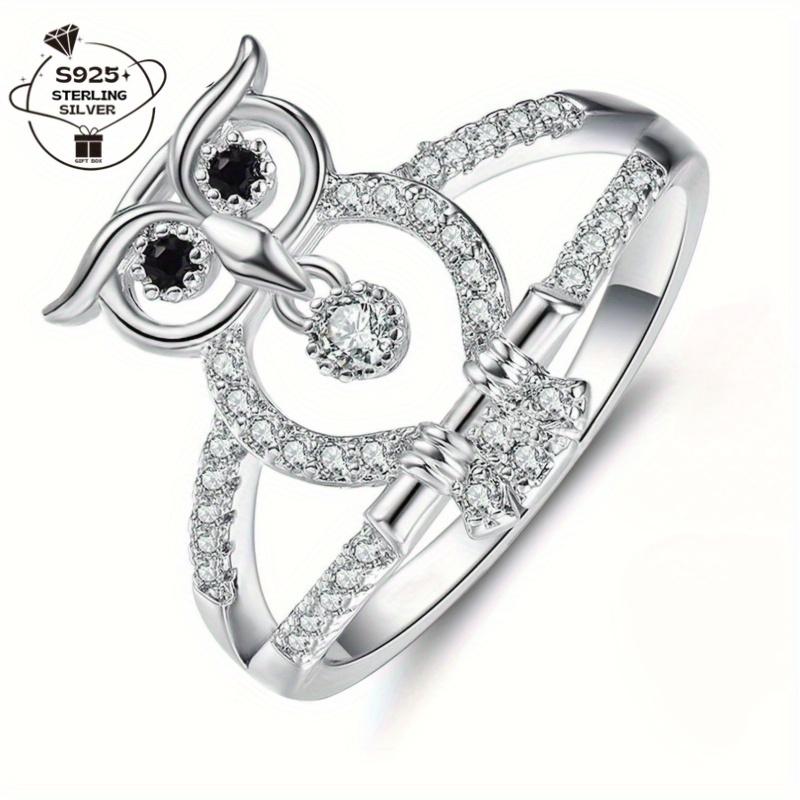 925Pure silver owl ring for women Shiny animal-shaped elegant and luxurious design, perfect gift choice for couples and best friends, suitable for