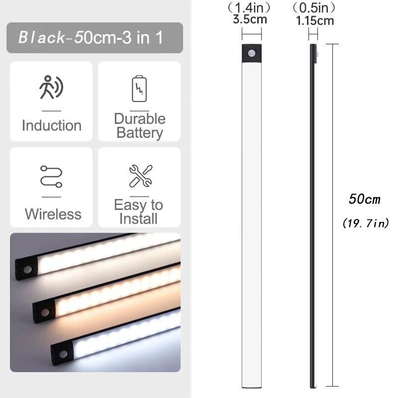 10-60CM Motion Sensor LED Night Light Wireless USB Rechargeable Under Cabinet Lights Ultra Thin Long Bar Lamp Kitchen Bedside