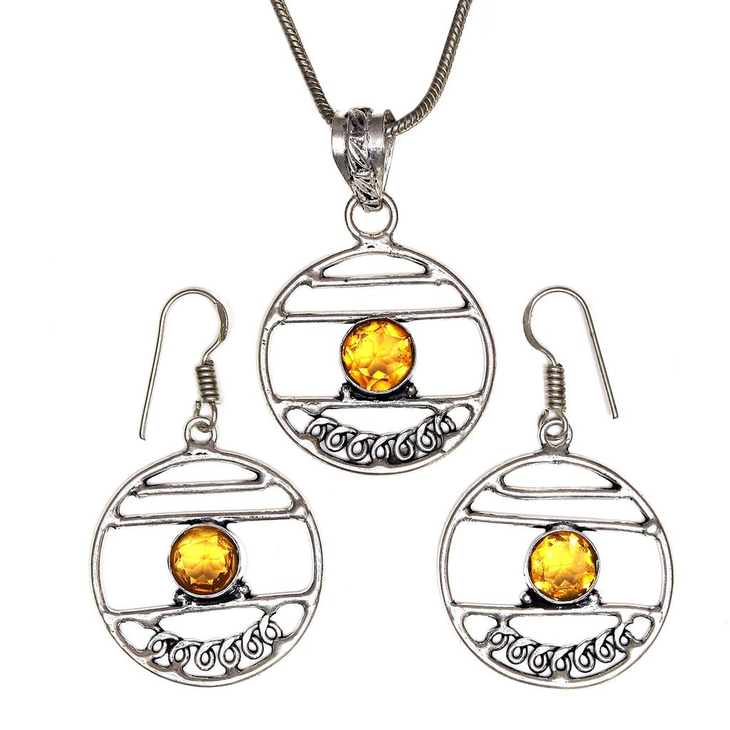 Citrine Set Jewelry Women Pendant Earring Gemstone Earrings Gems Green